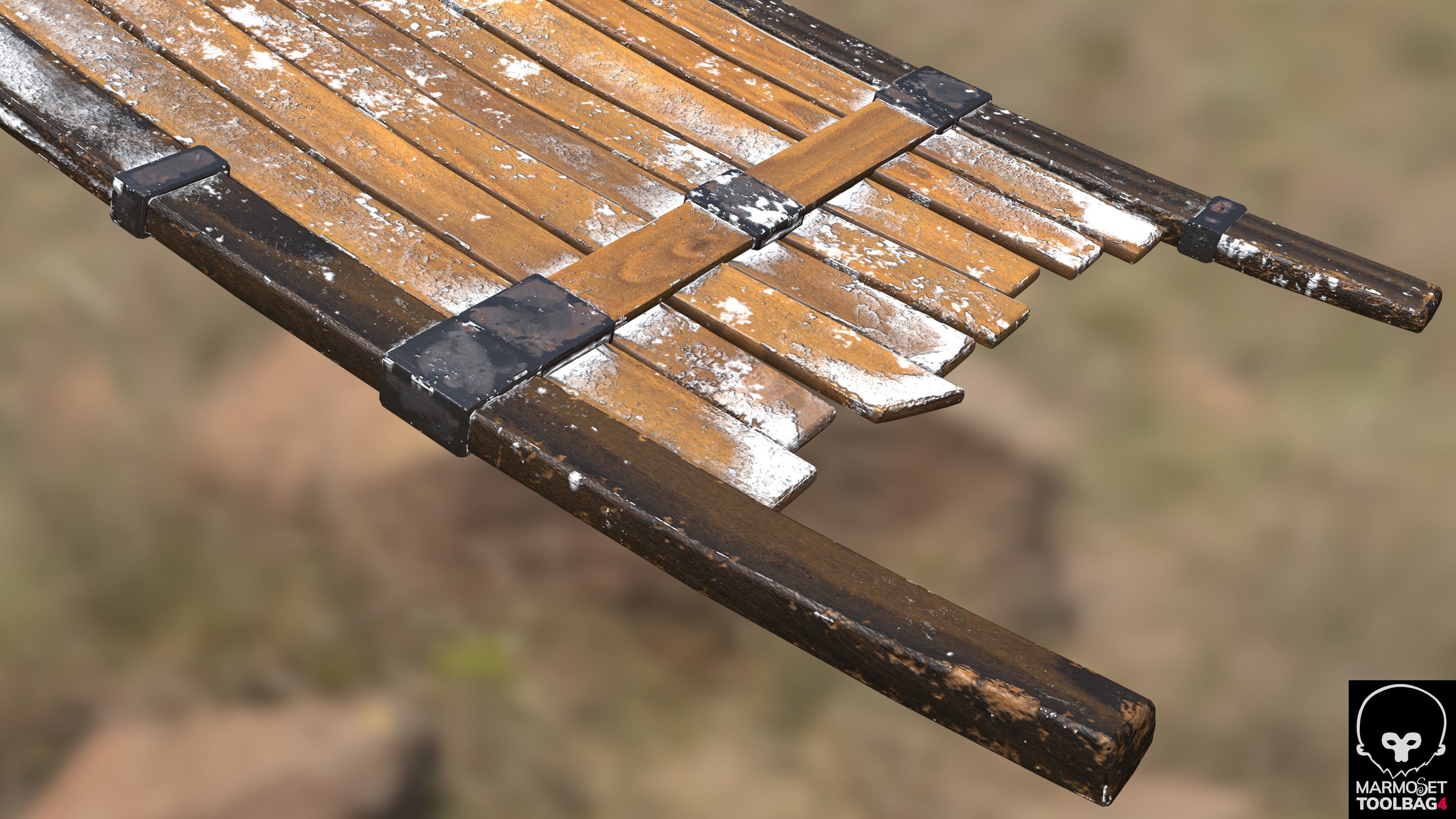 wooden wagon game ready Low-poly 3D model_4