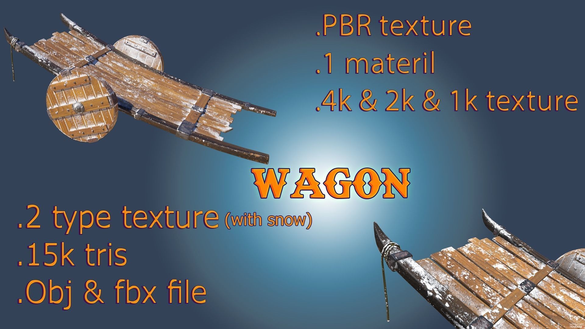 wooden wagon game ready Low-poly 3D model_7