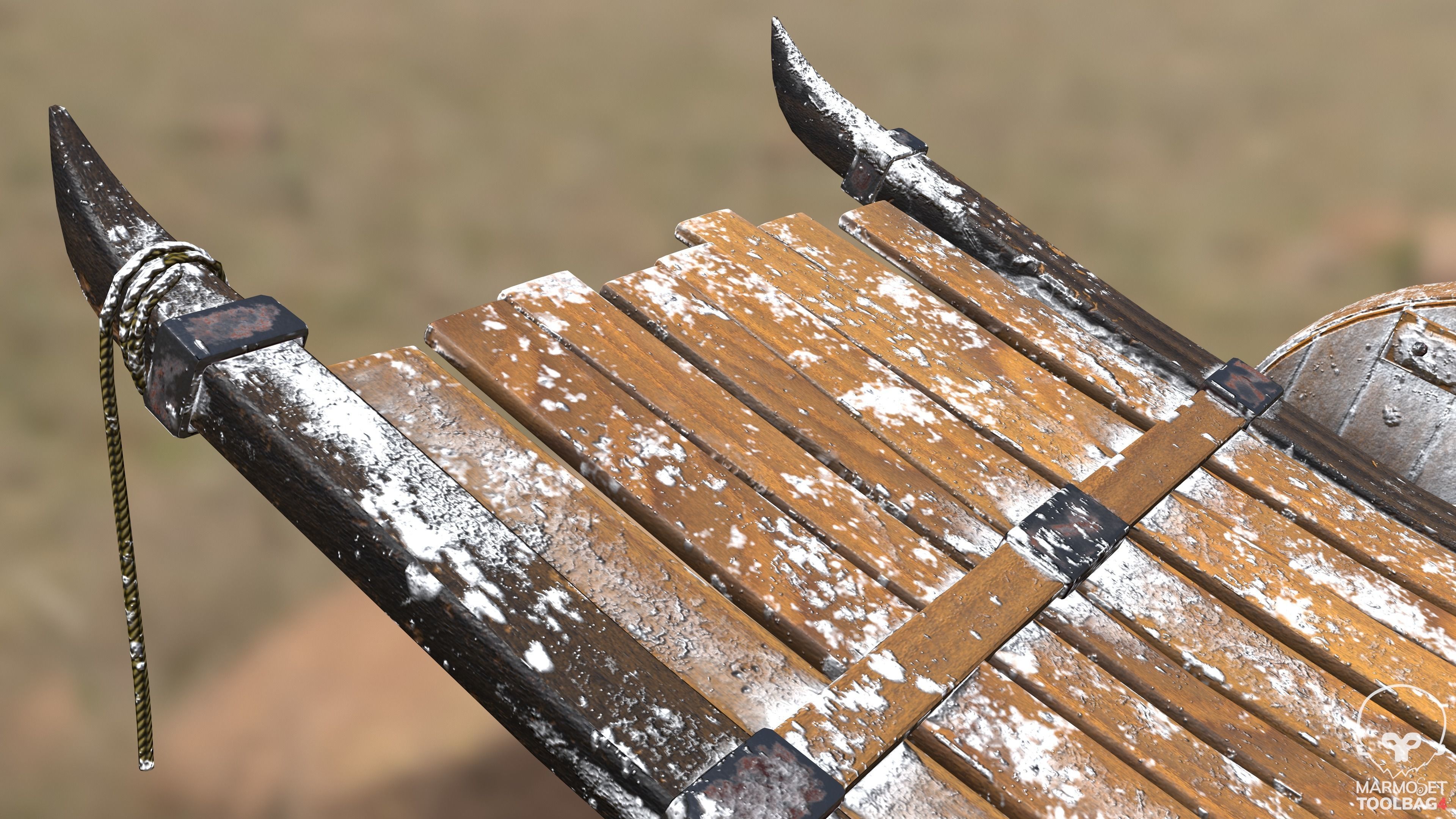 wooden wagon game ready Low-poly 3D model_5