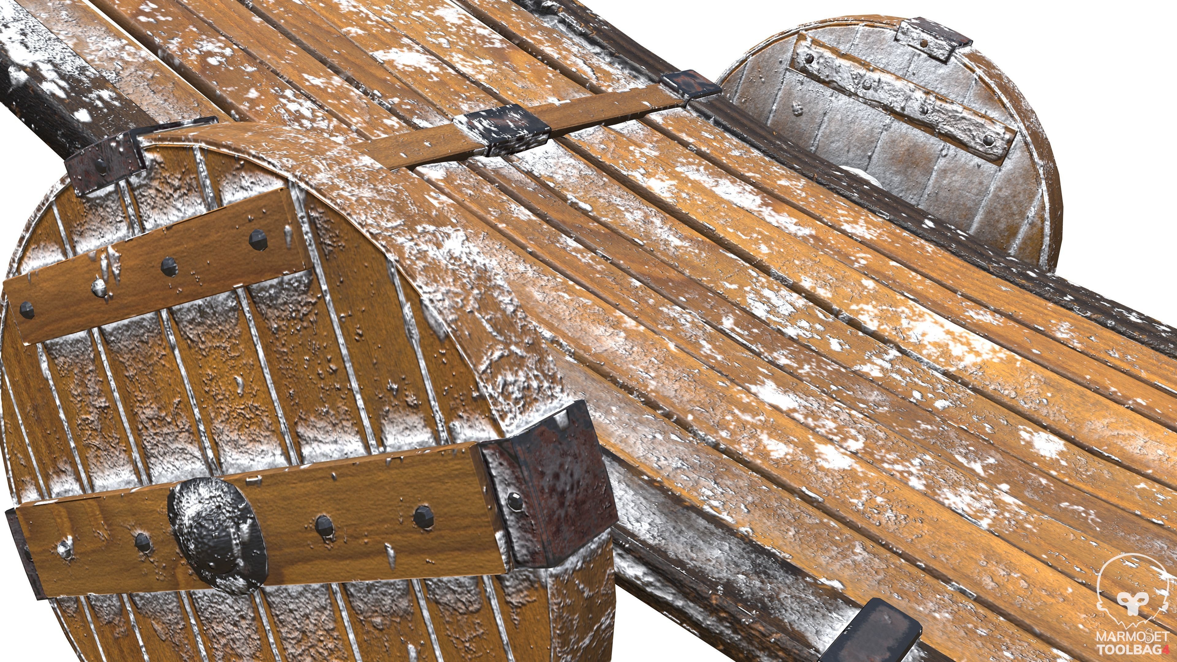 wooden wagon game ready Low-poly 3D model_6