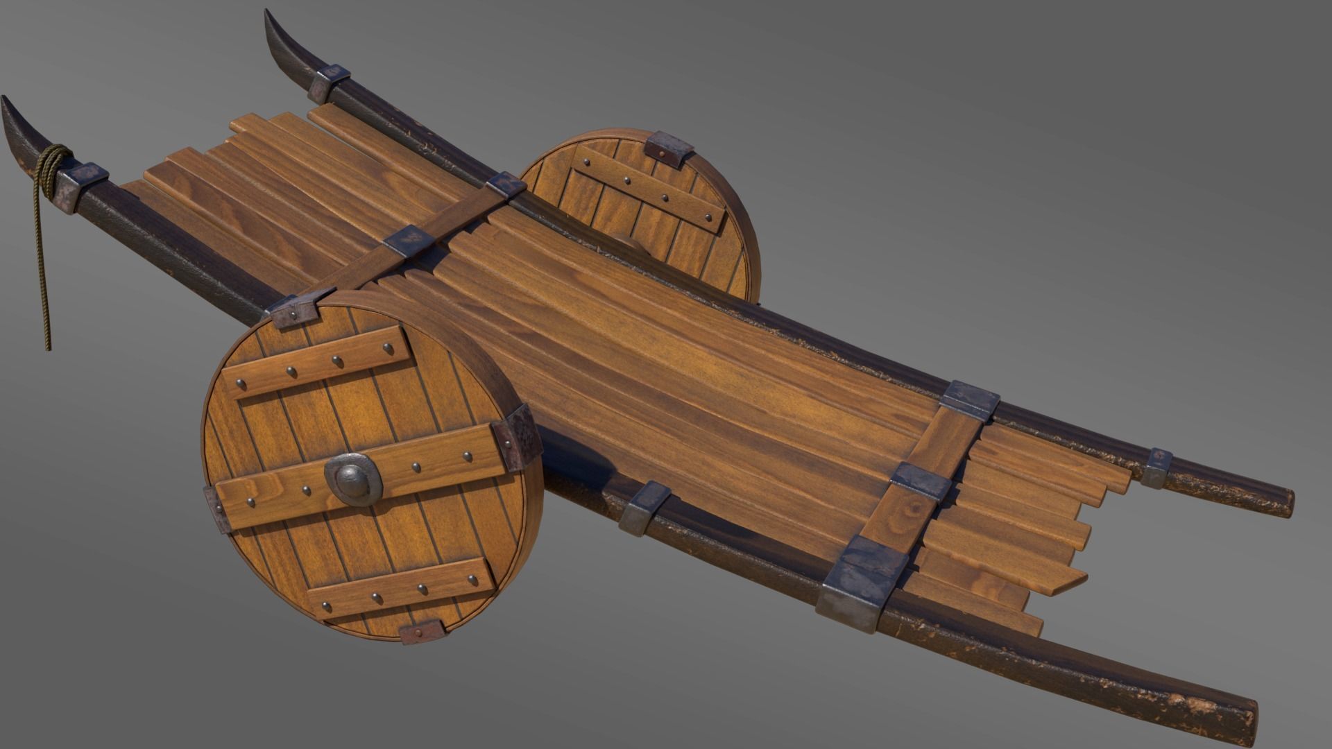 wooden wagon game ready Low-poly 3D model_3