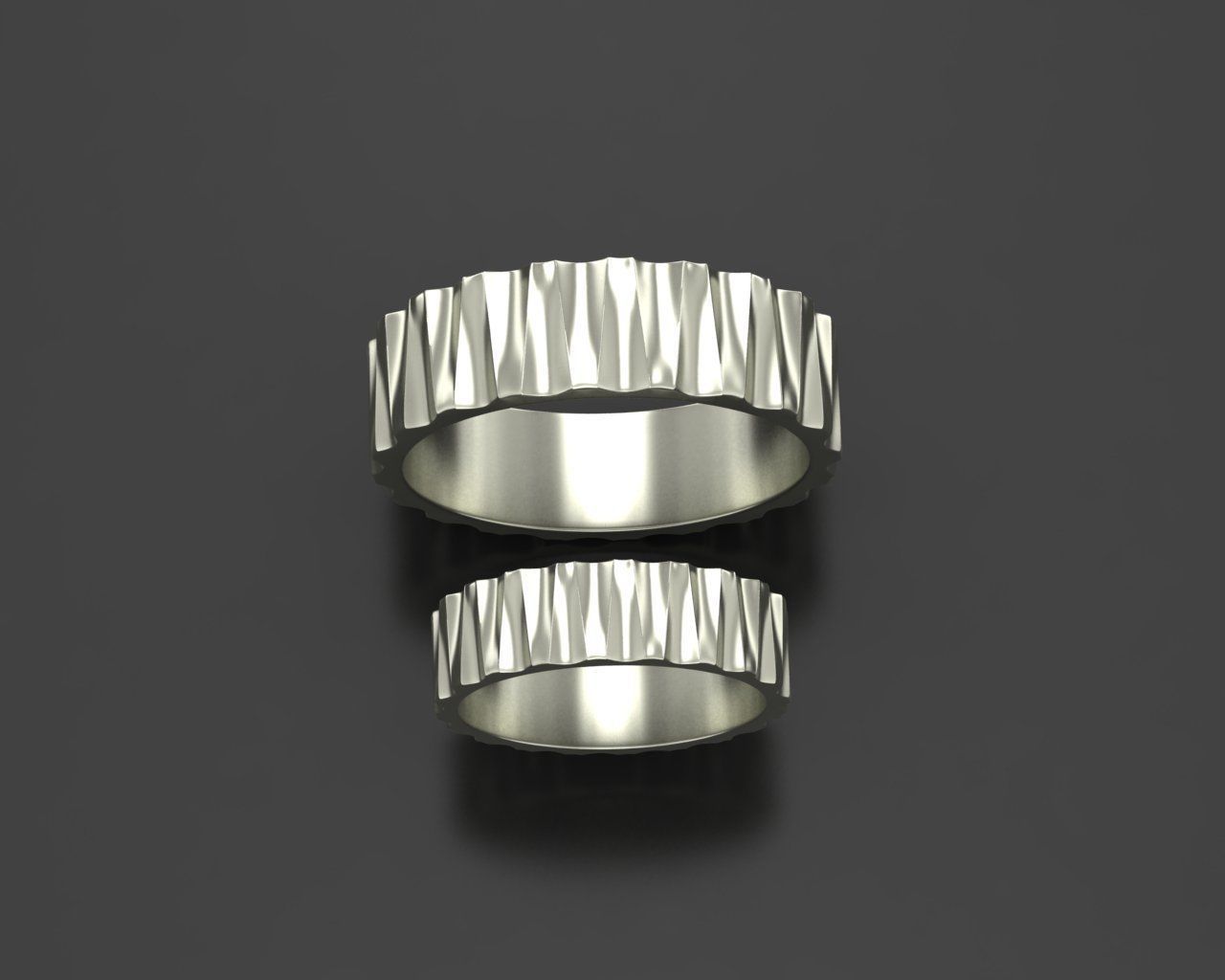 Wedding rings with ribs wave 3D print model_1