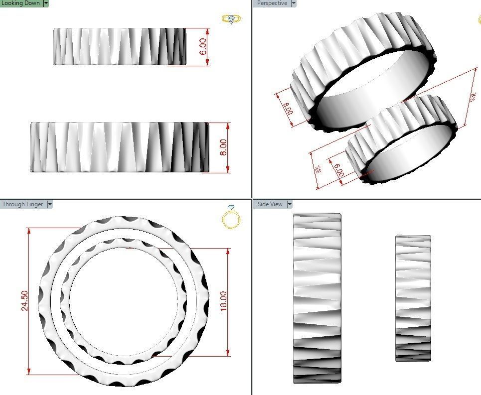 Wedding rings with ribs wave 3D print model_5