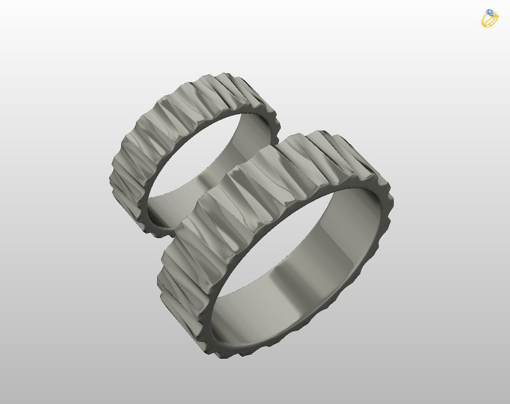 Wedding rings with ribs wave 3D print model_28