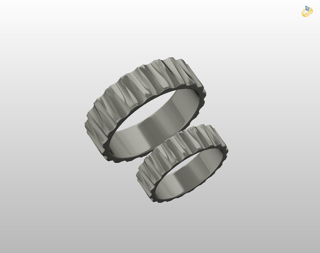 Wedding rings with ribs wave 3D print model_35