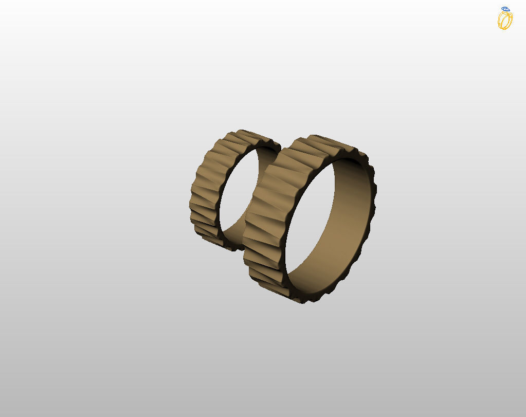 Wedding rings with ribs wave 3D print model_14