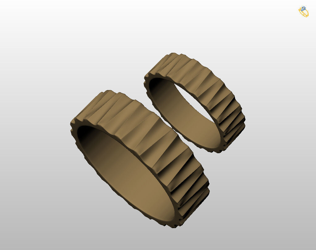 Wedding rings with ribs wave 3D print model_12