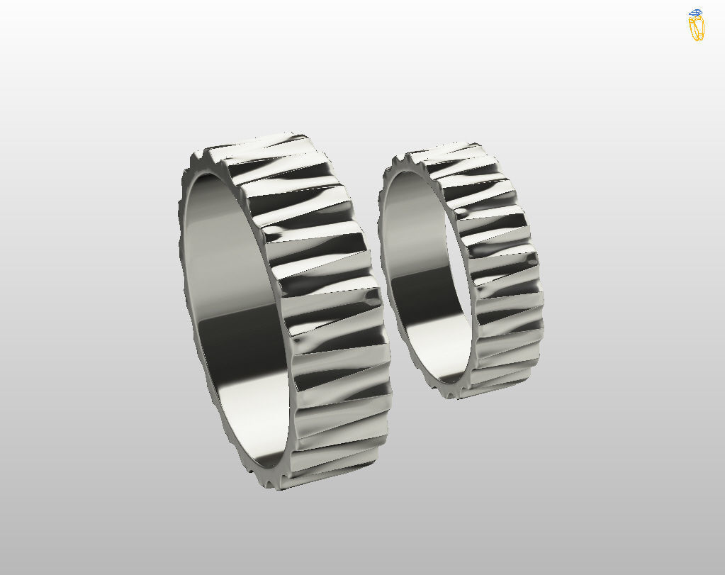 Wedding rings with ribs wave 3D print model_9