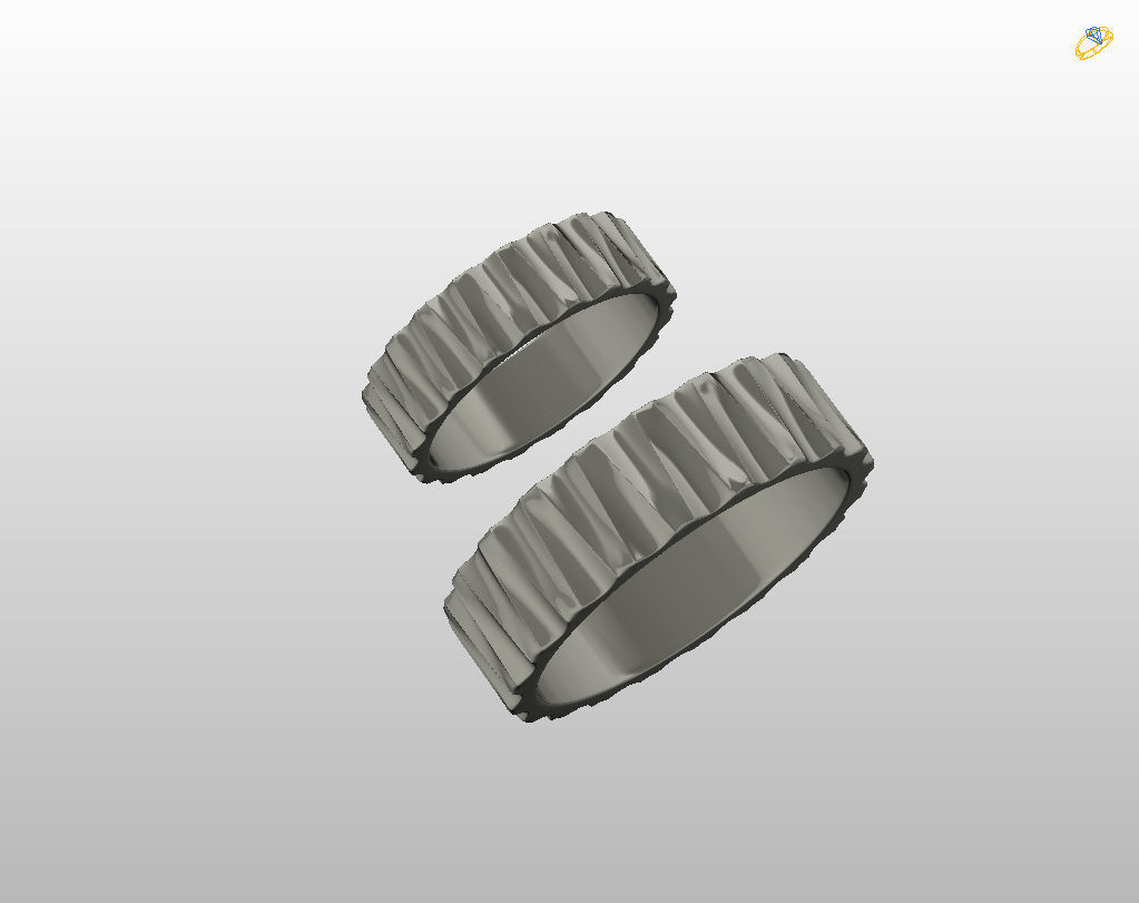 Wedding rings with ribs wave 3D print model_27