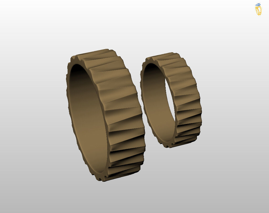 Wedding rings with ribs wave 3D print model_13