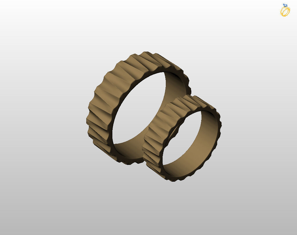 Wedding rings with ribs wave 3D print model_26