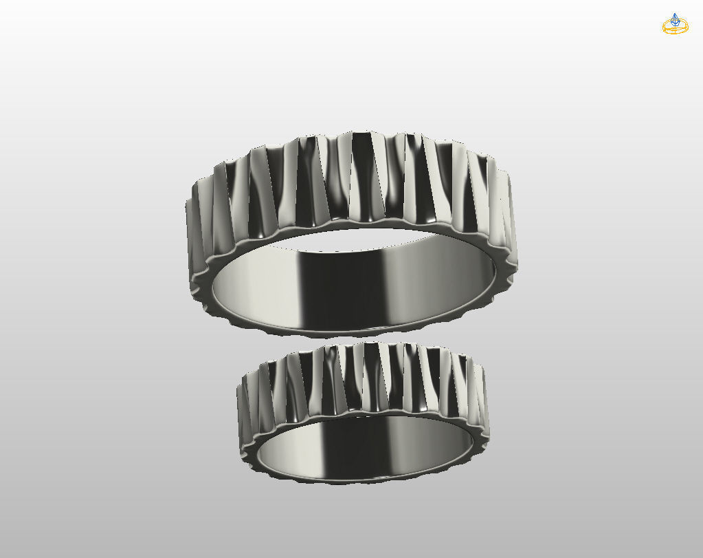 Wedding rings with ribs wave 3D print model_6