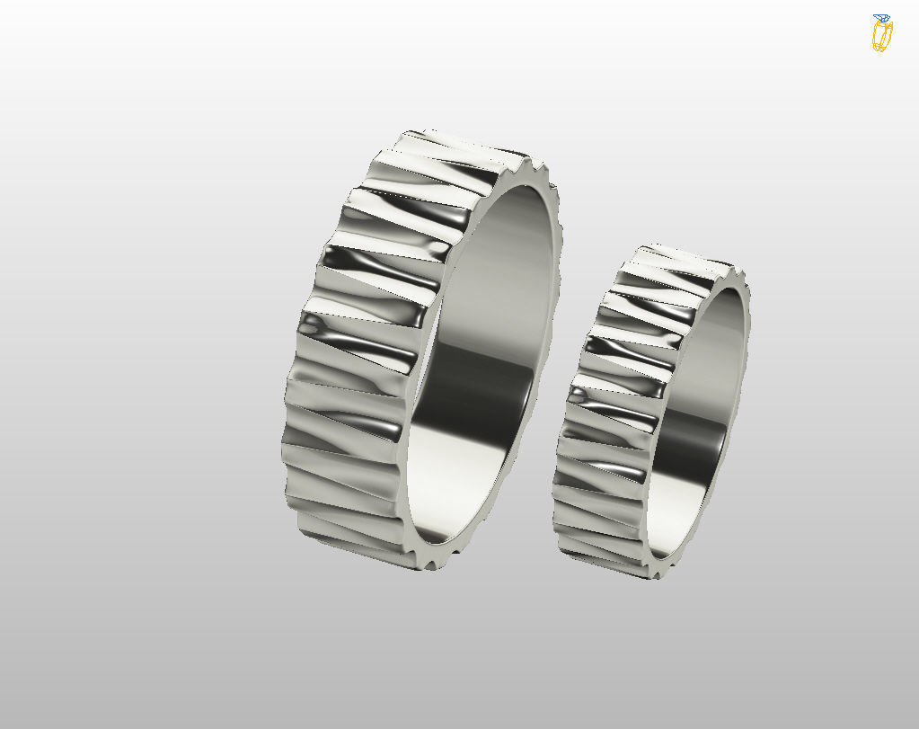Wedding rings with ribs wave 3D print model_8