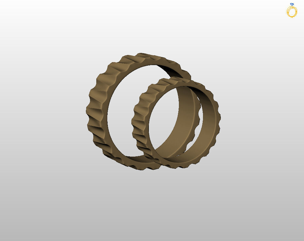 Wedding rings with ribs wave 3D print model_23