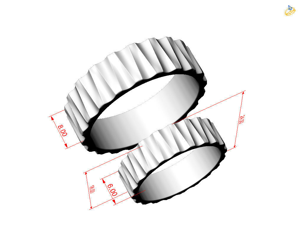 Wedding rings with ribs wave 3D print model_7