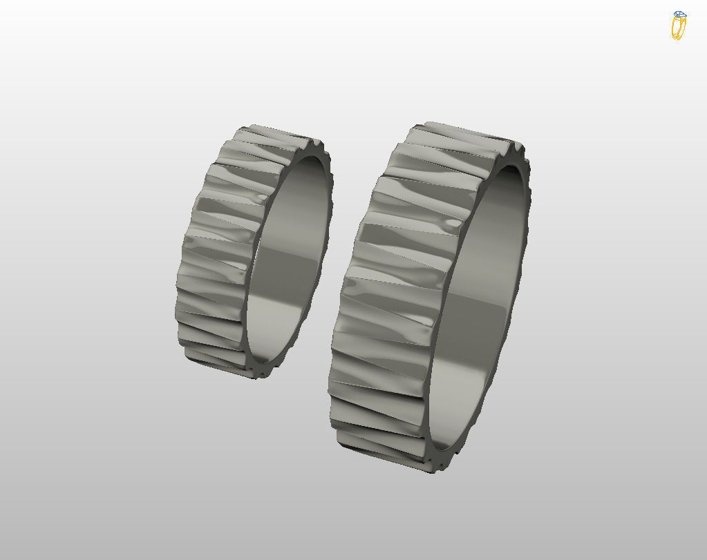 Wedding rings with ribs wave 3D print model_33
