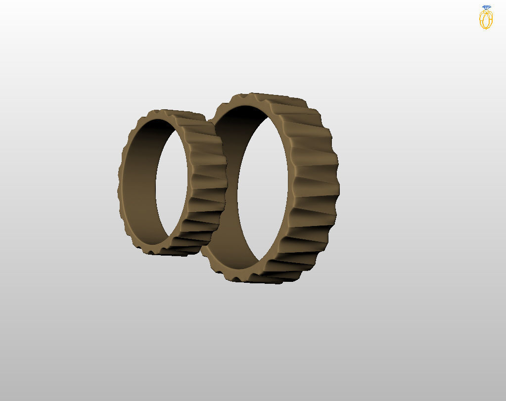 Wedding rings with ribs wave 3D print model_20