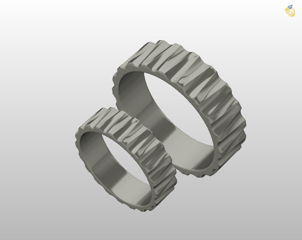 Wedding rings with ribs wave 3D print model_30