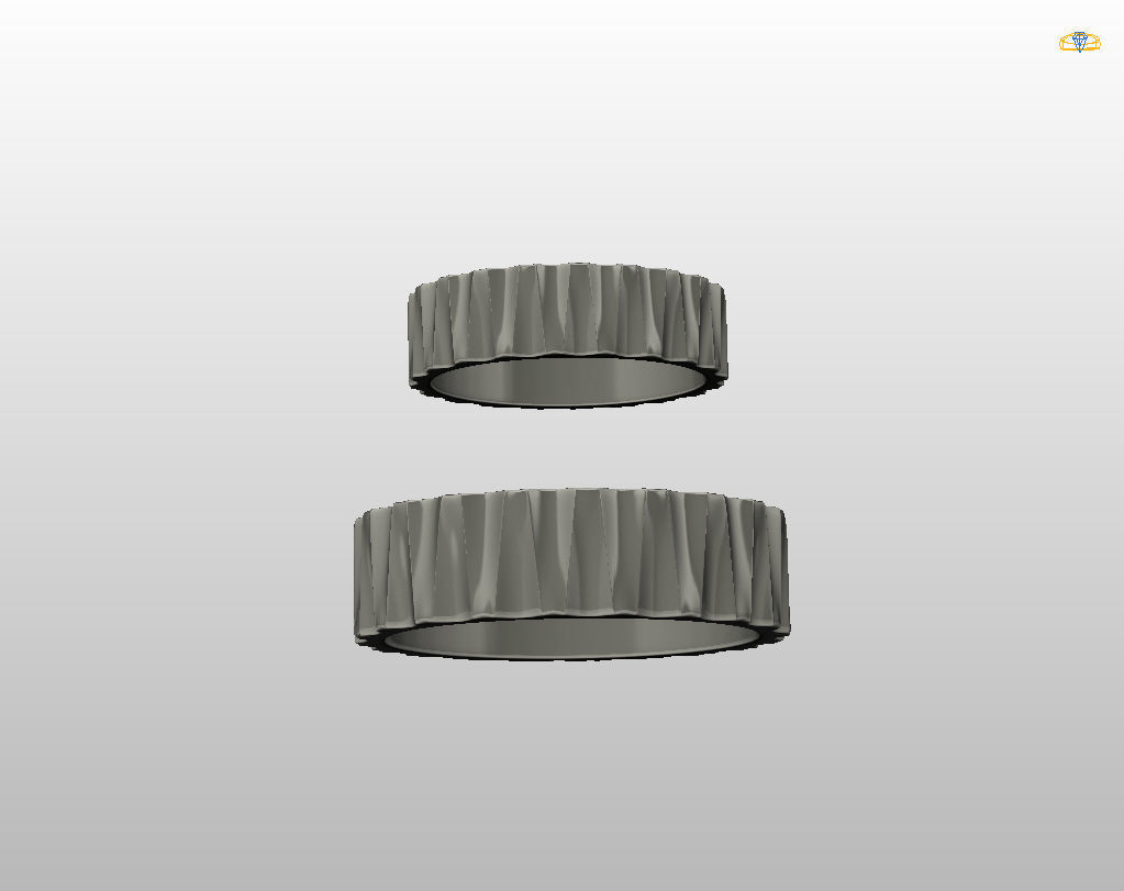 Wedding rings with ribs wave 3D print model_29