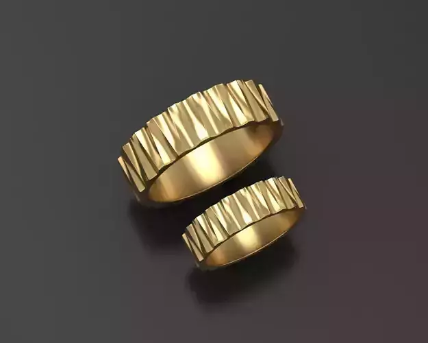 Wedding rings with ribs wave