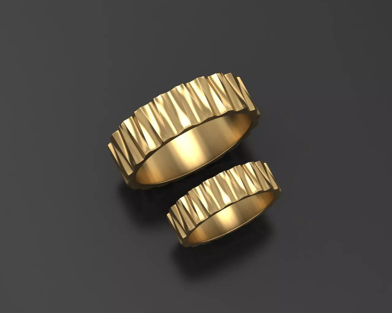 Wedding rings with ribs wave 3D print model_0