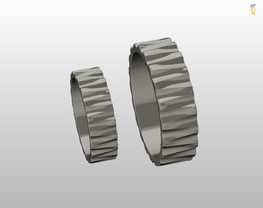 Wedding rings with ribs wave 3D print model_32
