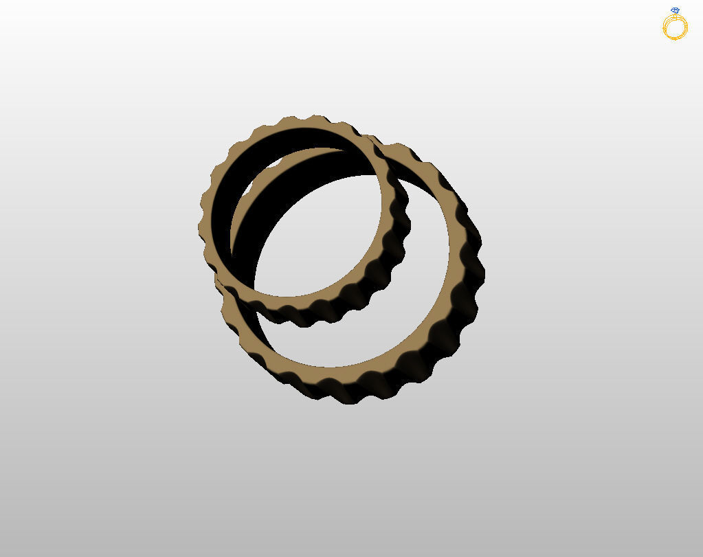 Wedding rings with ribs wave 3D print model_22
