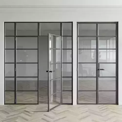 Set 5 steel frame glass doors 3D model