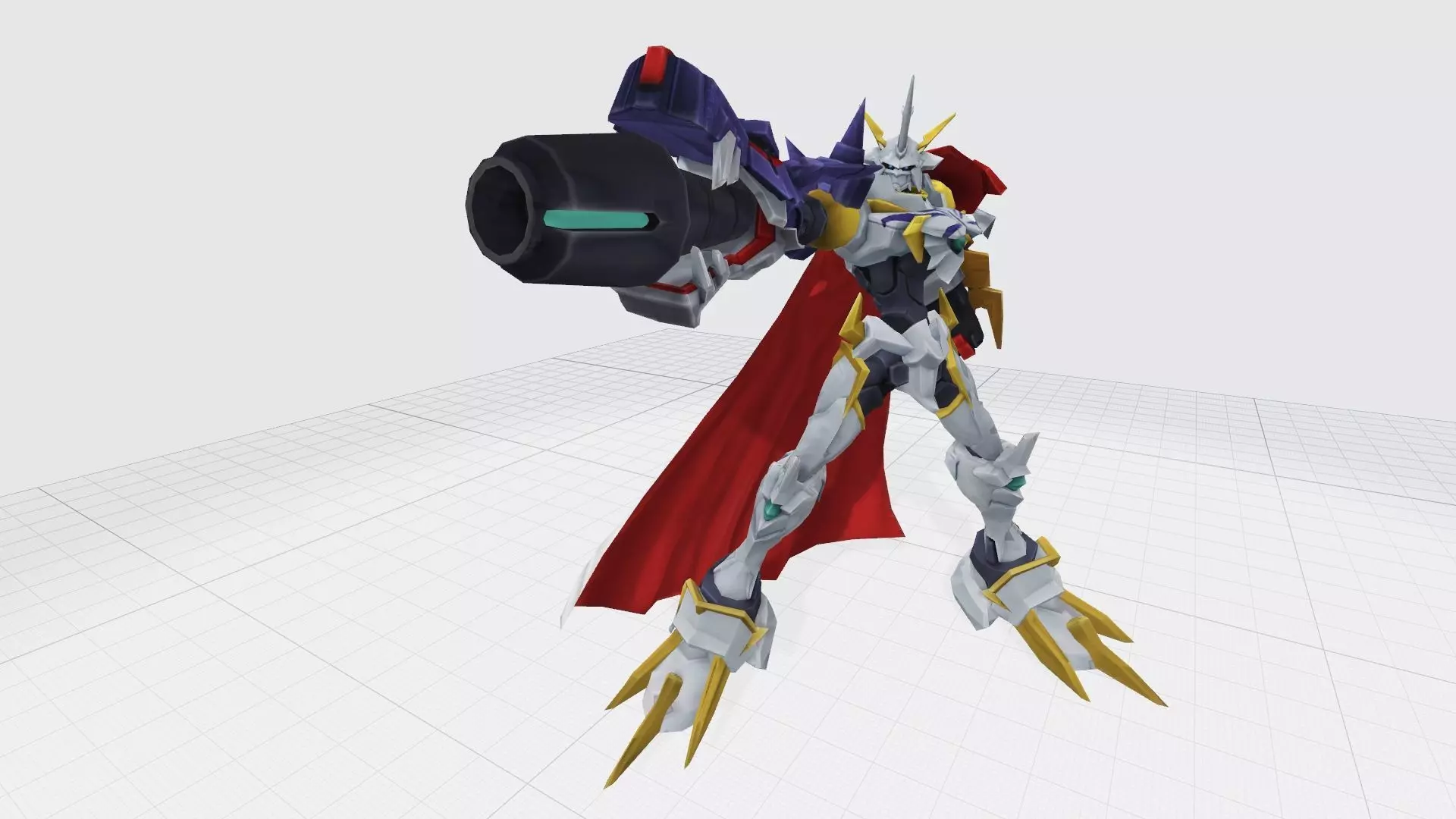 Omnimon X robot wearing cape and carrying gun 3D print model