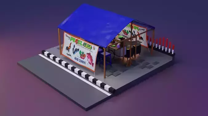 Warung Pecel Lele Lowpoly Isometric