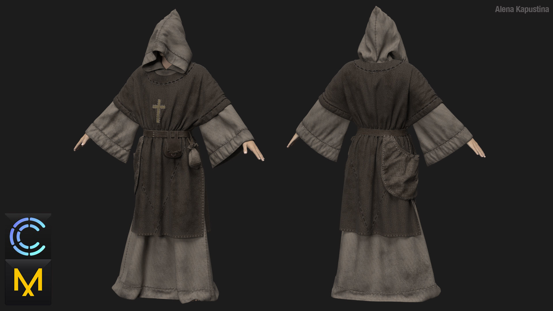Medieval monk Marvelous Designer project 3D model_1
