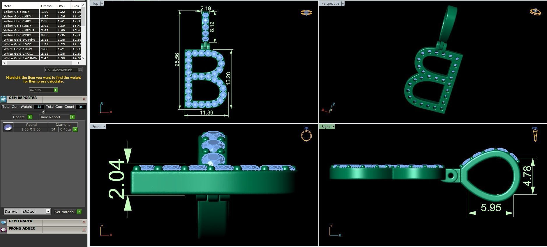 Alphabet B-letter single row pendant 3D print model_3