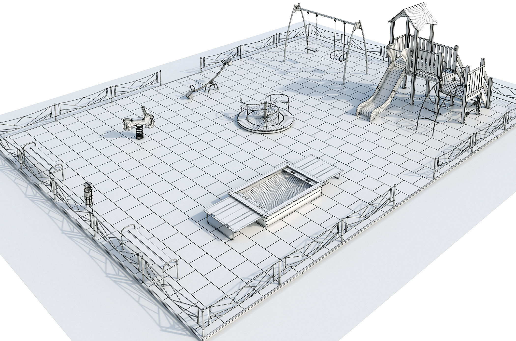 Stylish turquoise playground 3D model_22