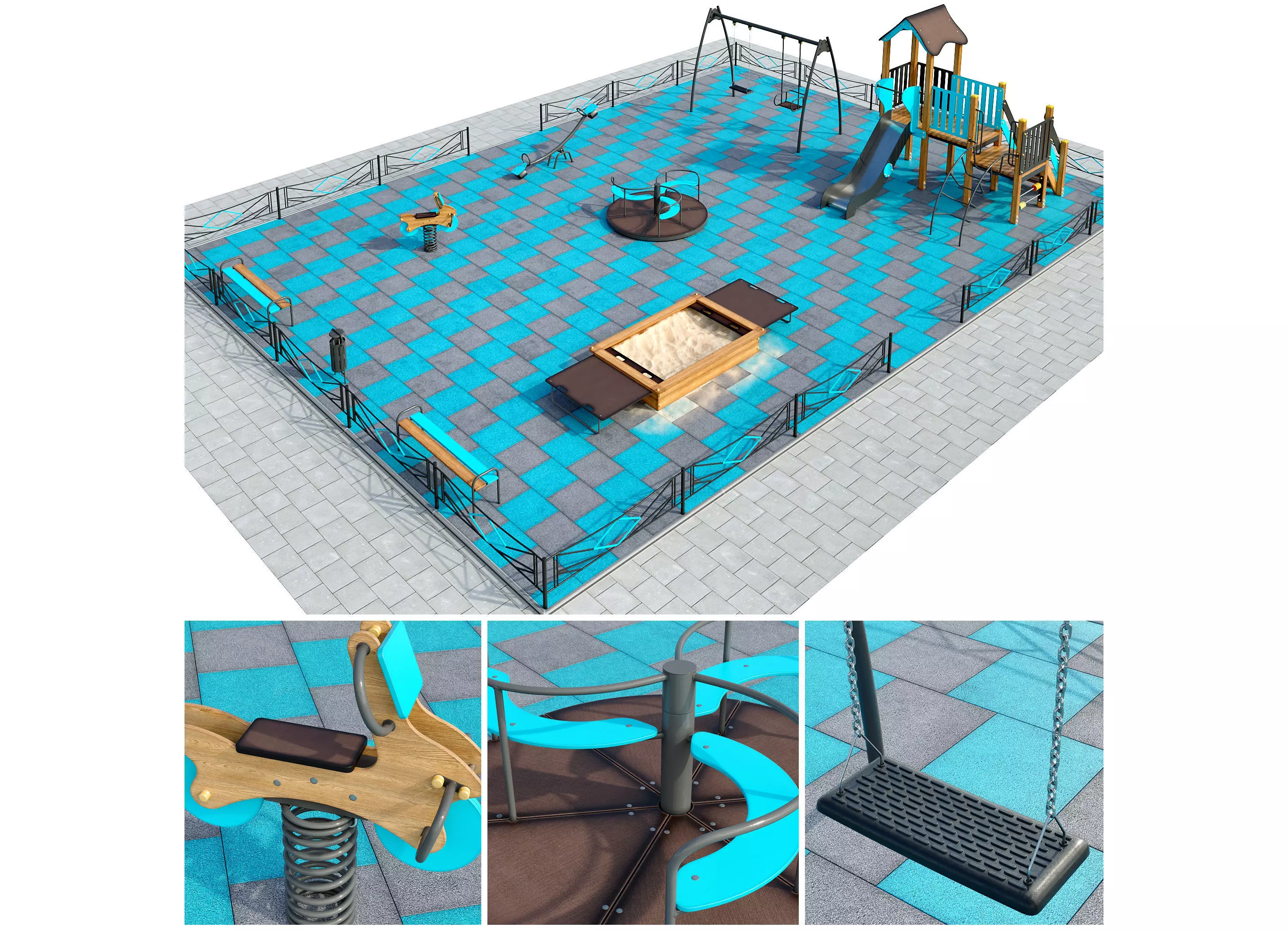 Stylish turquoise playground 3D model_0