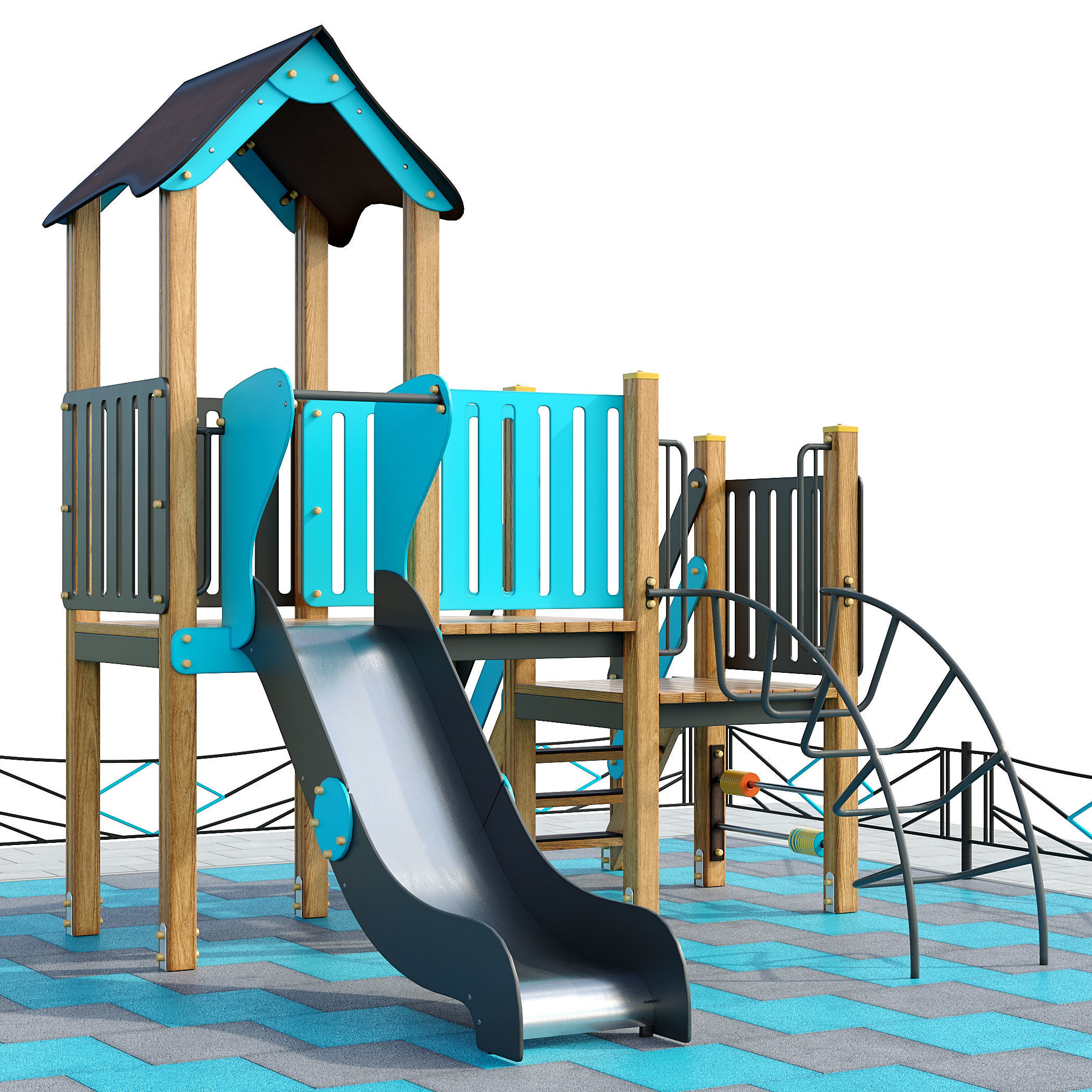 Stylish turquoise playground 3D model_10