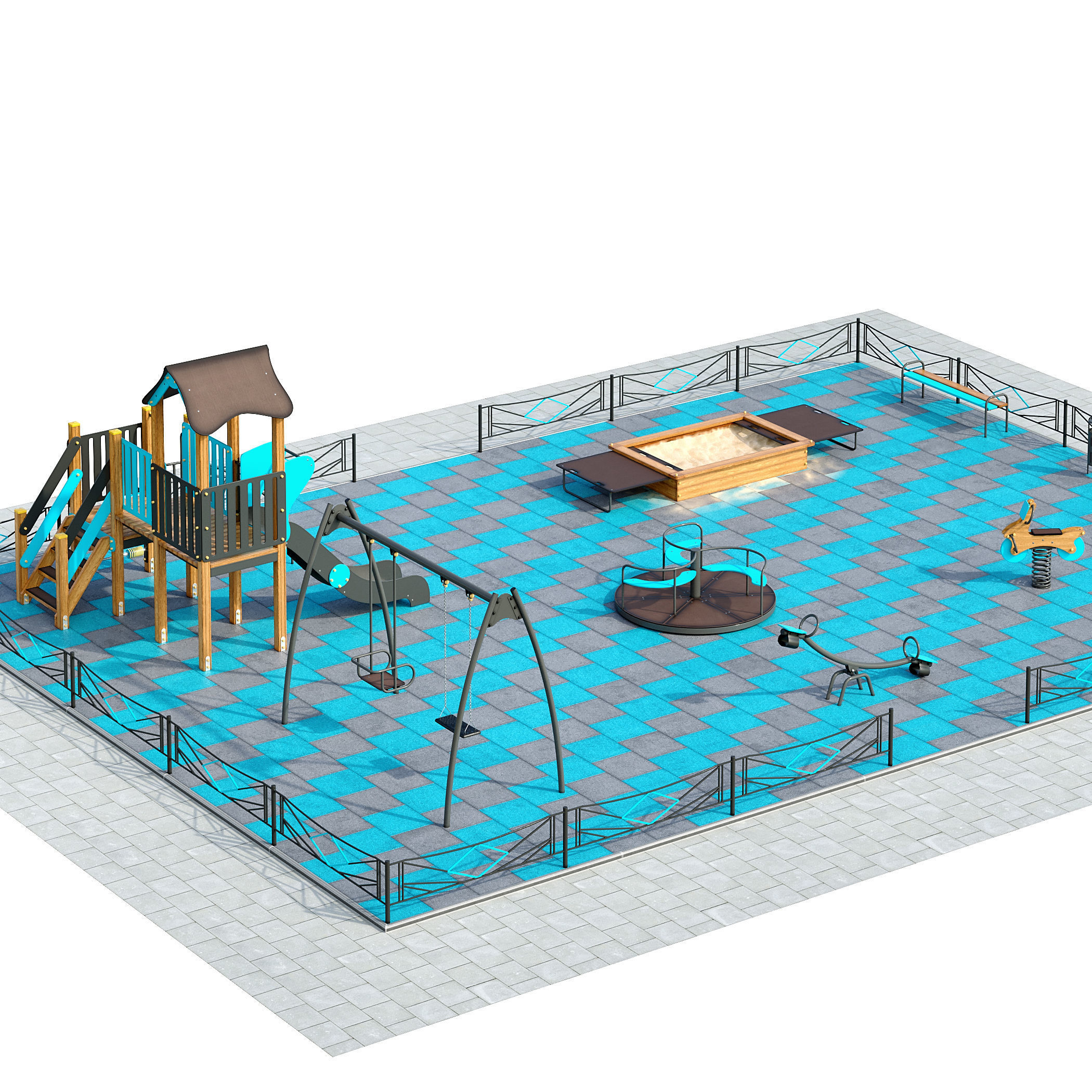 Stylish turquoise playground 3D model_3