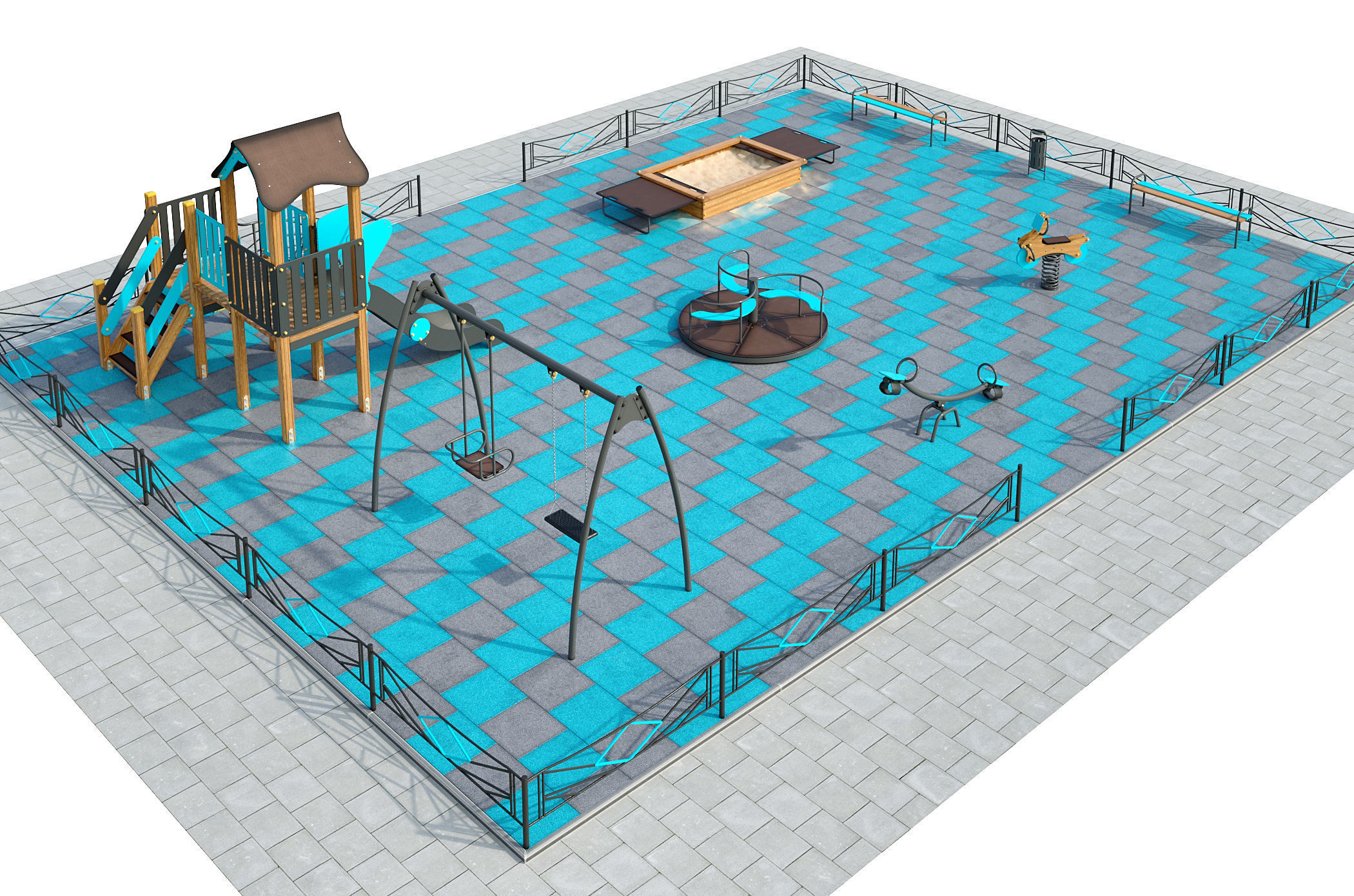 Stylish turquoise playground 3D model_23