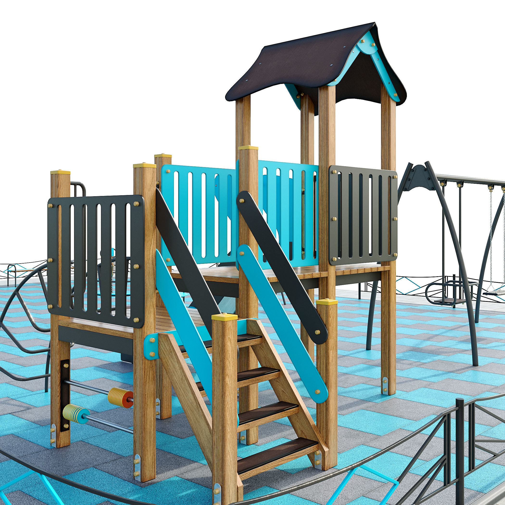 Stylish turquoise playground 3D model_20