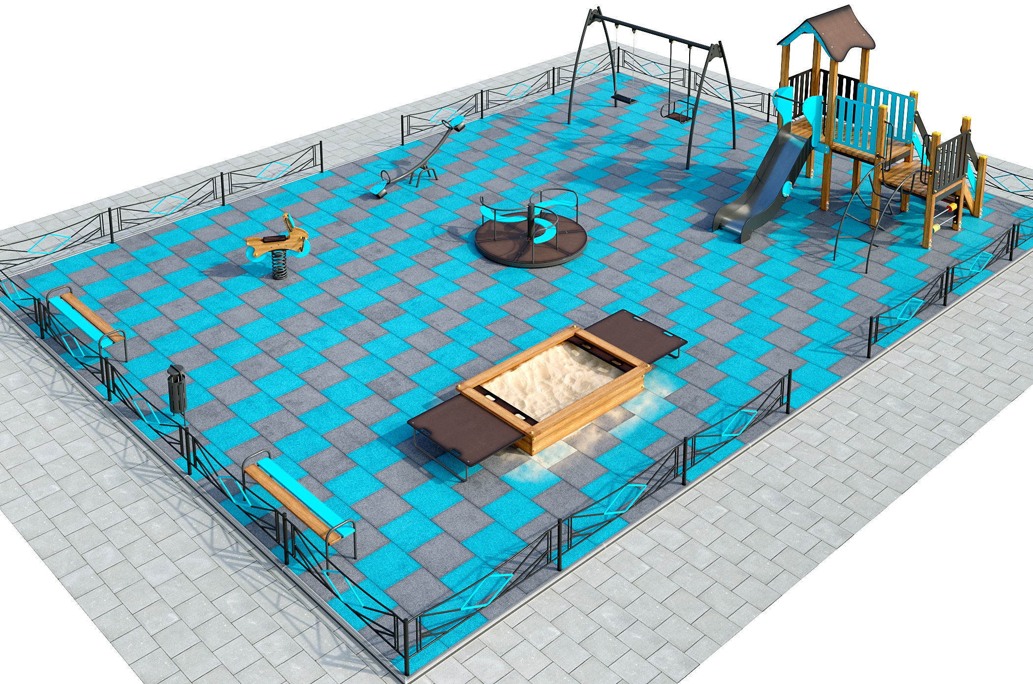Stylish turquoise playground 3D model_1