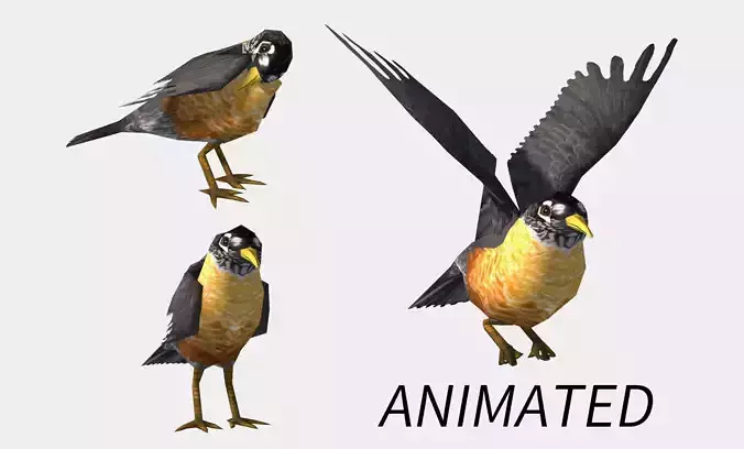 animated low-poly bird  Low-poly 3D model