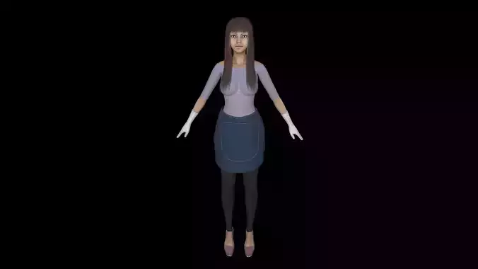 Seller sims woman in skirt Low-poly 3D model