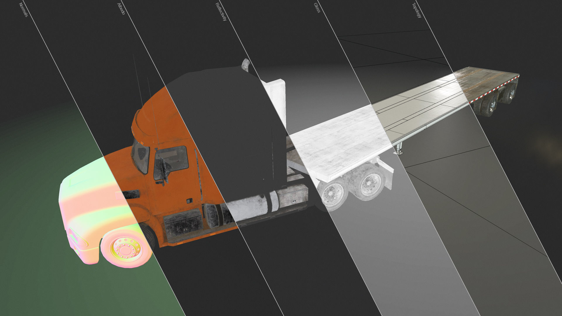 Semi Truck Flatbed Trailer Low-poly 3D model_27