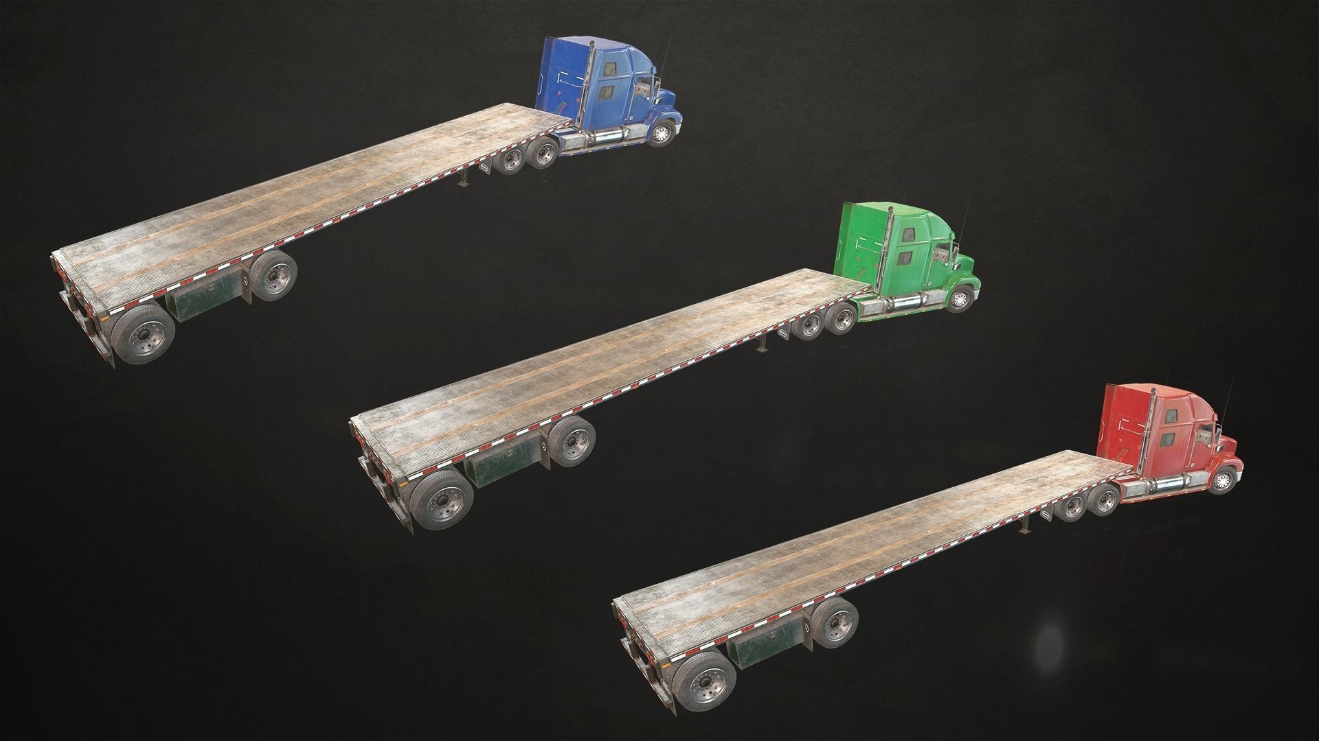 Semi Truck Flatbed Trailer Low-poly 3D model_9