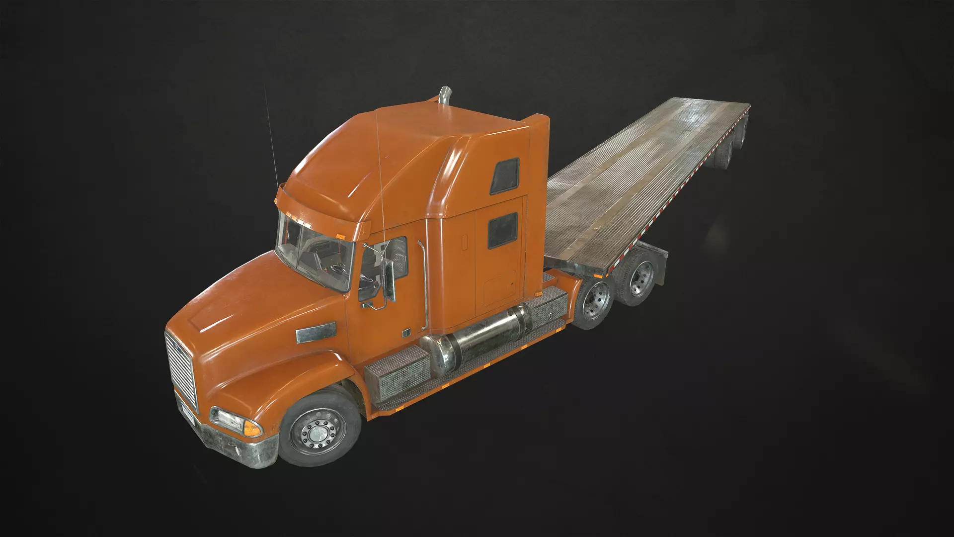 Semi Truck Flatbed Trailer Low-poly 3D model_0