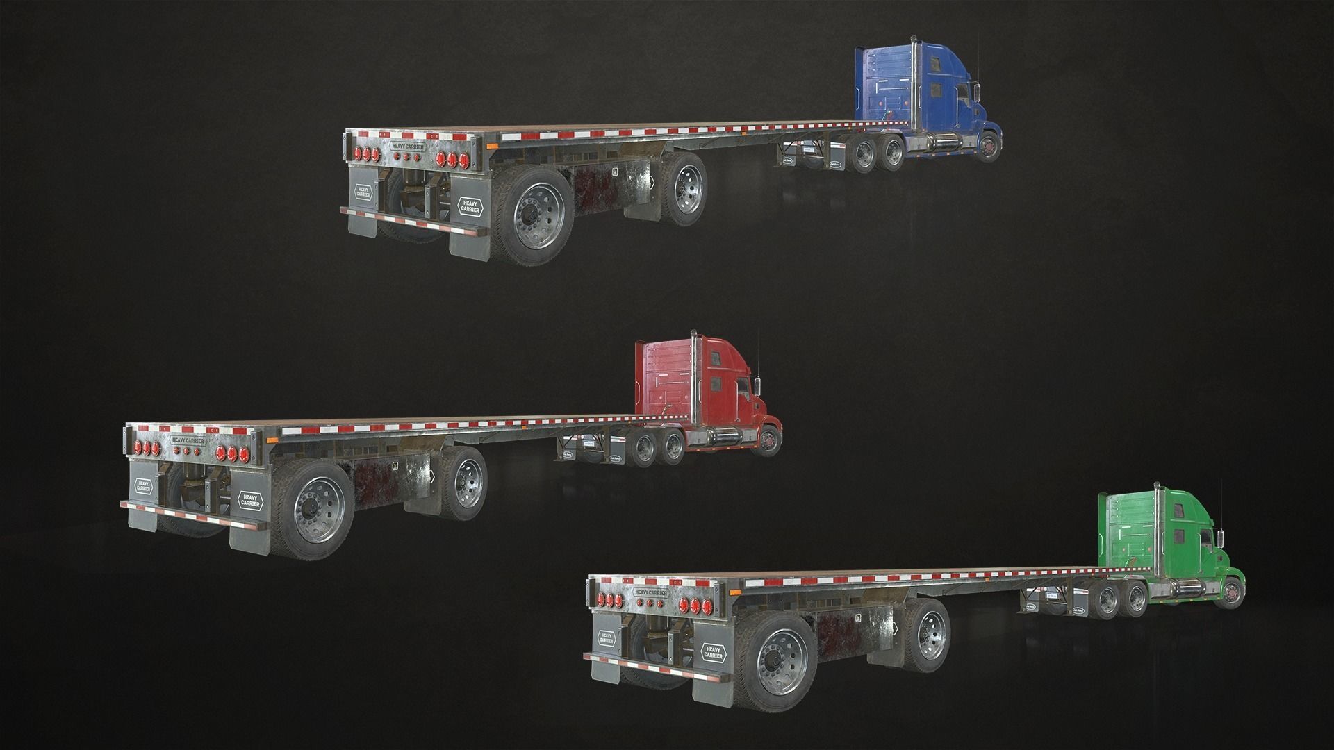 Semi Truck Flatbed Trailer Low-poly 3D model_7