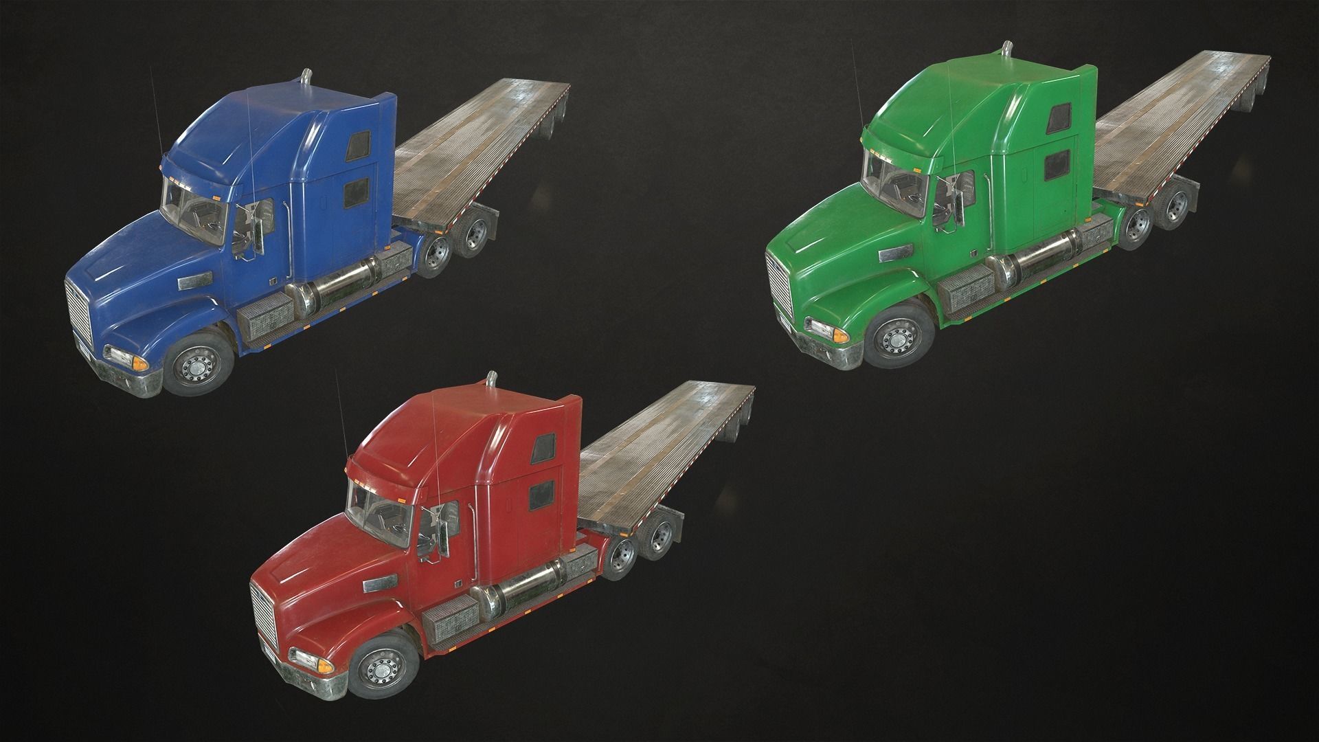 Semi Truck Flatbed Trailer Low-poly 3D model_1