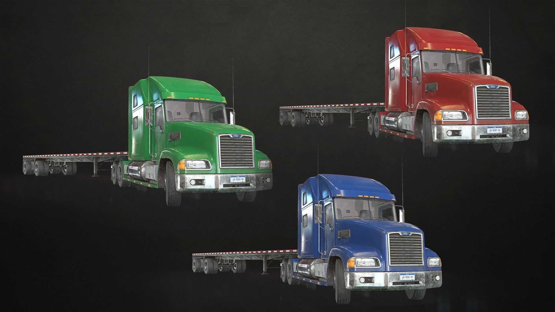 Semi Truck Flatbed Trailer Low-poly 3D model_5