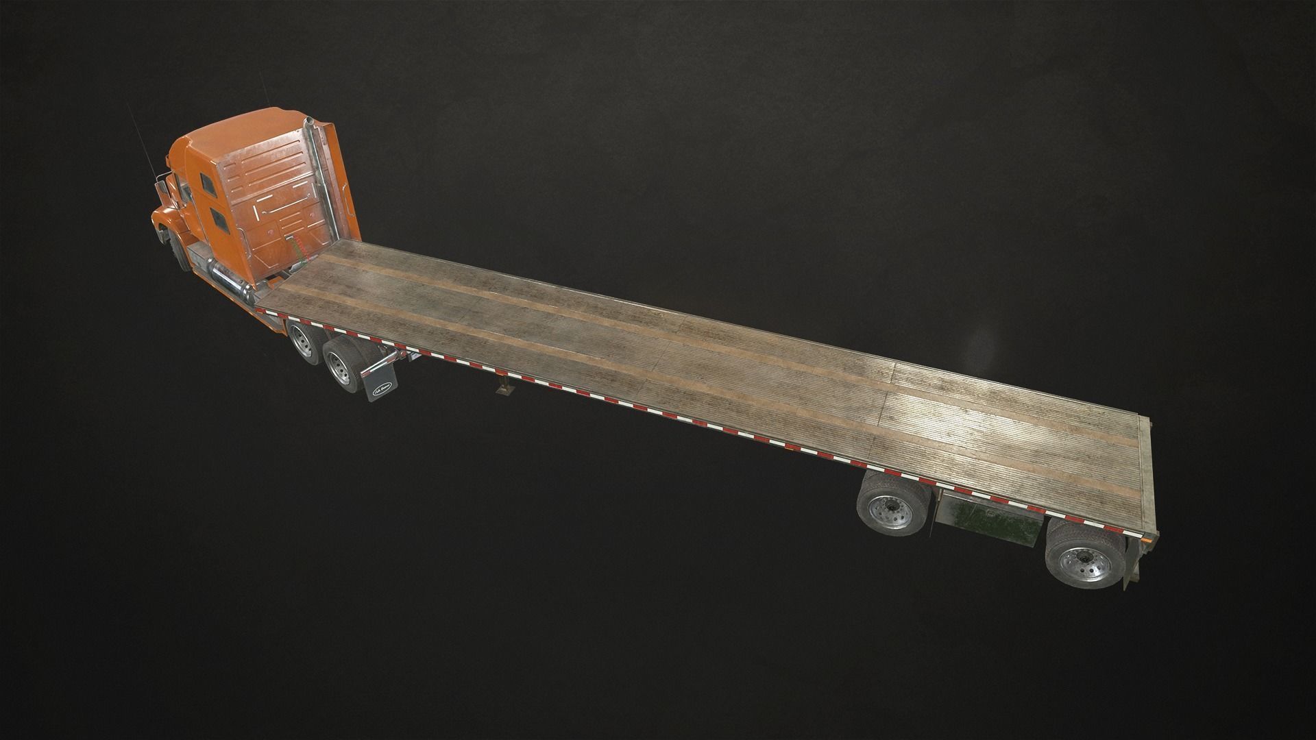 Semi Truck Flatbed Trailer Low-poly 3D model_2