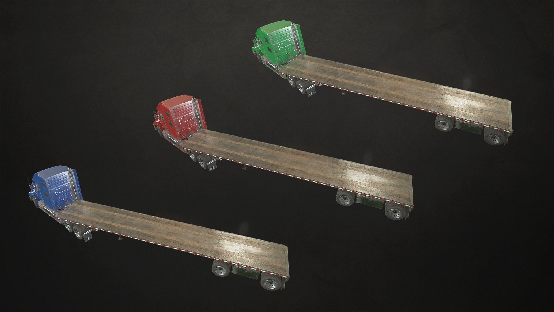 Semi Truck Flatbed Trailer Low-poly 3D model_3
