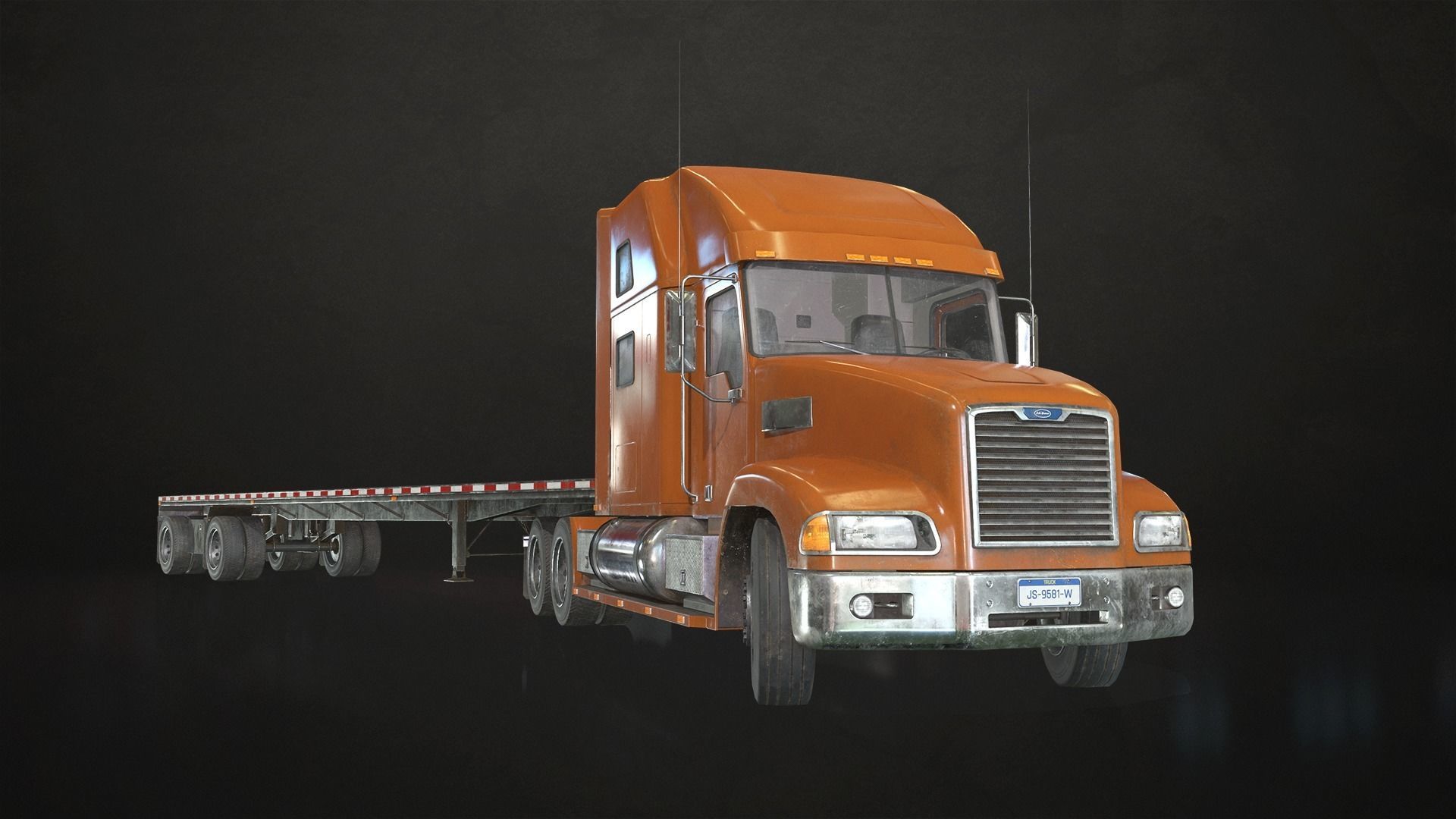 Semi Truck Flatbed Trailer Low-poly 3D model_4